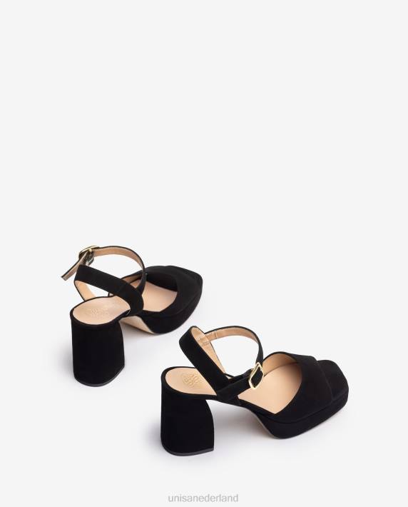 Unisa 02B05 suède sandaal met brede hak vrouwen zwart