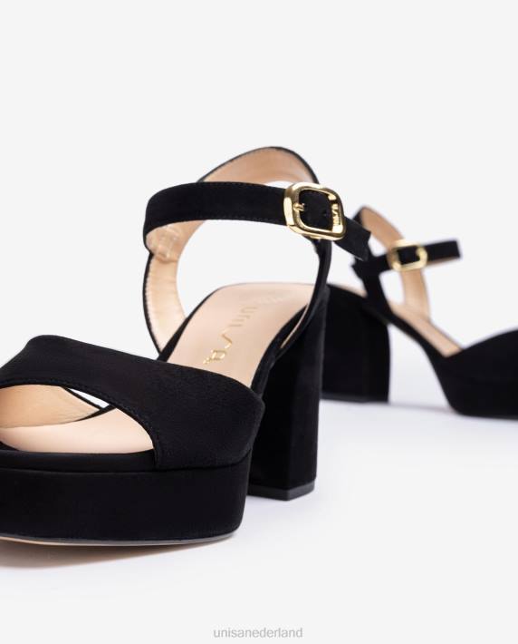 Unisa 02B05 suède sandaal met brede hak vrouwen zwart