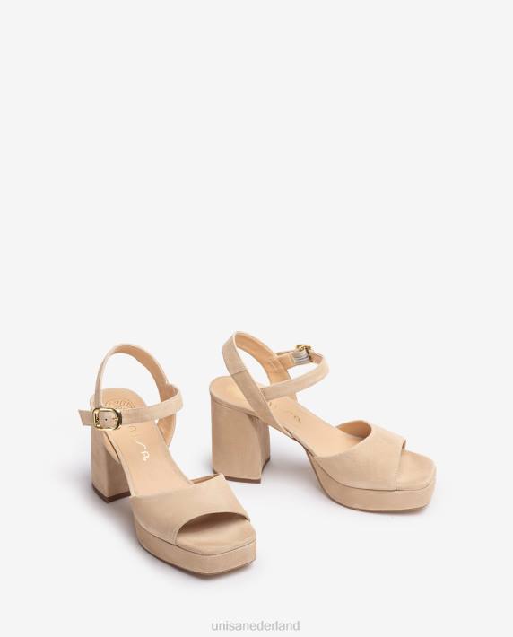 Unisa 02B065 suède sandaal met brede hak vrouwen beige