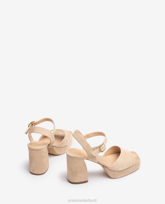 Unisa 02B065 suède sandaal met brede hak vrouwen beige