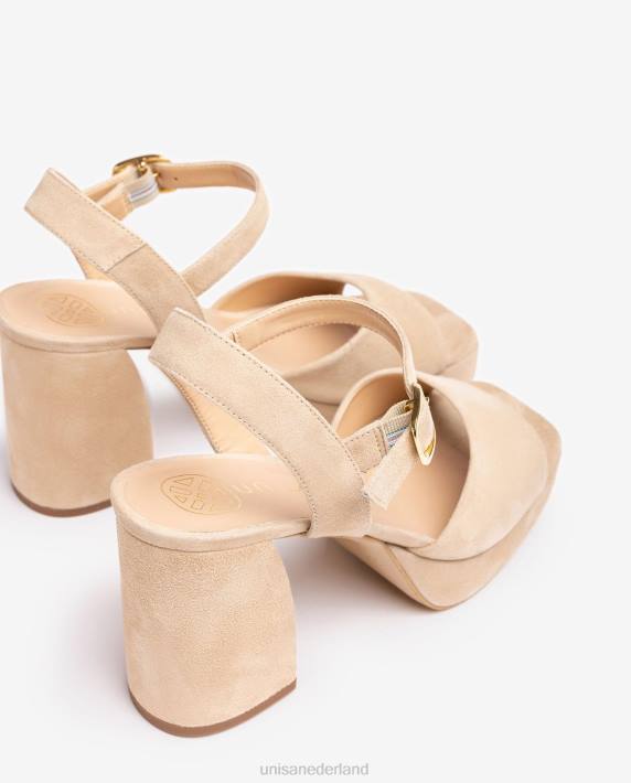 Unisa 02B065 suède sandaal met brede hak vrouwen beige