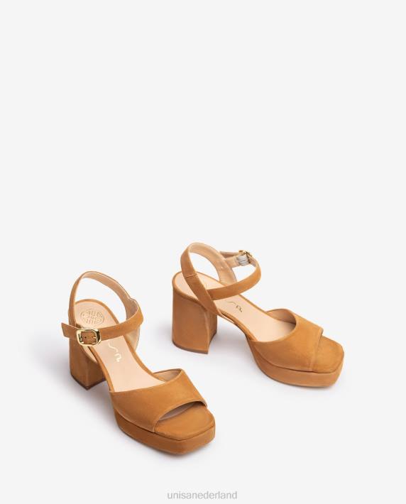 Unisa 02B066 suède sandaal met brede hak vrouwen bruin