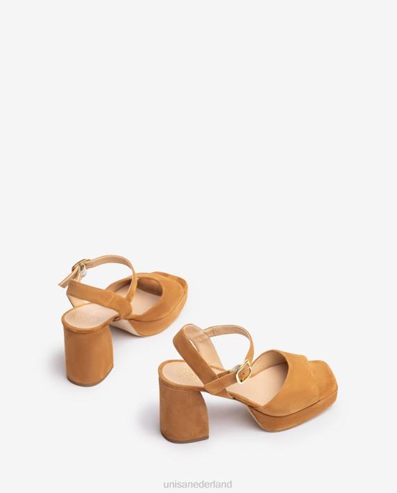 Unisa 02B066 suède sandaal met brede hak vrouwen bruin