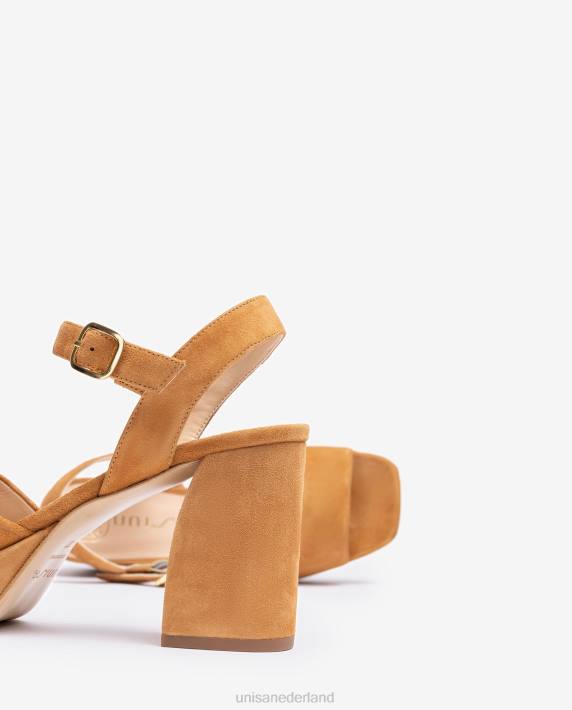 Unisa 02B066 suède sandaal met brede hak vrouwen bruin