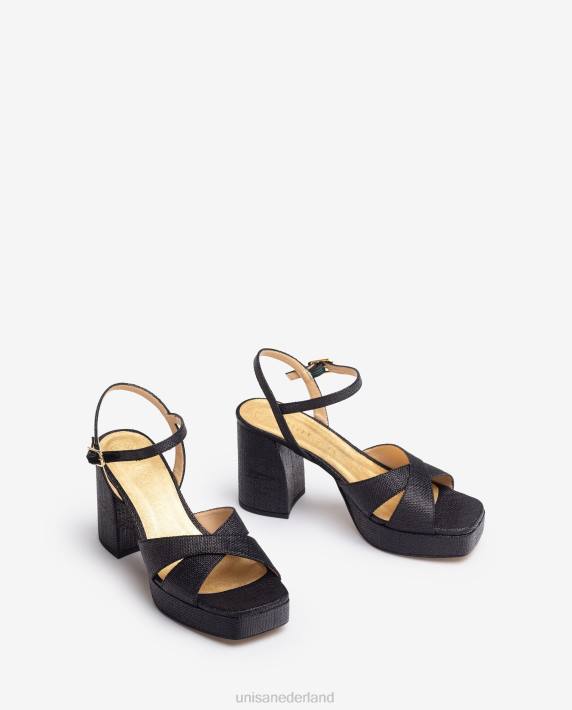 Unisa 02B069 sandaal met brede hak vrouwen zwart