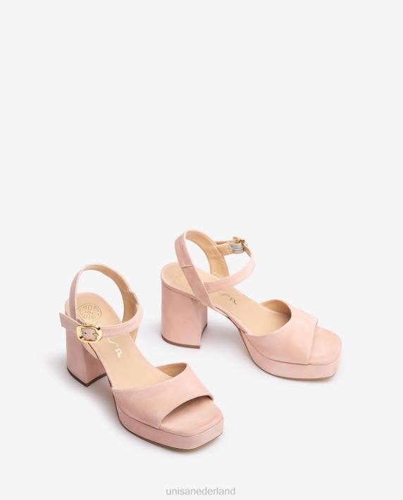 Unisa 02B06 suède sandaal met brede hak vrouwen roze
