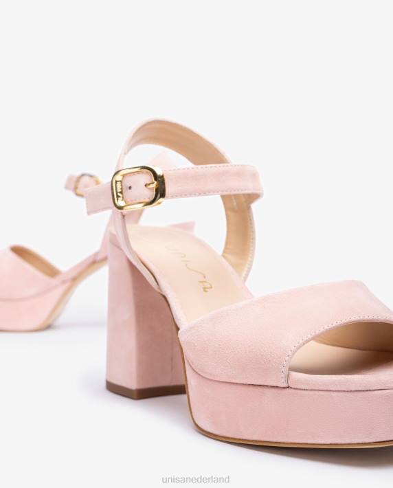 Unisa 02B06 suède sandaal met brede hak vrouwen roze