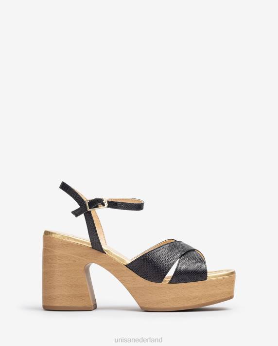 Unisa 02B071 raffia sandaal met blokhak vrouwen zwart