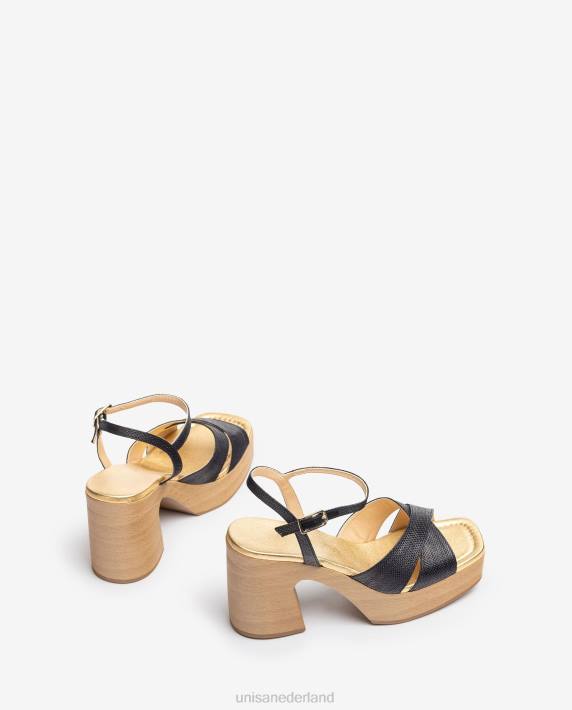 Unisa 02B071 raffia sandaal met blokhak vrouwen zwart