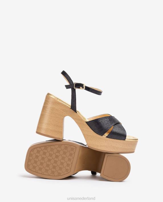 Unisa 02B071 raffia sandaal met blokhak vrouwen zwart