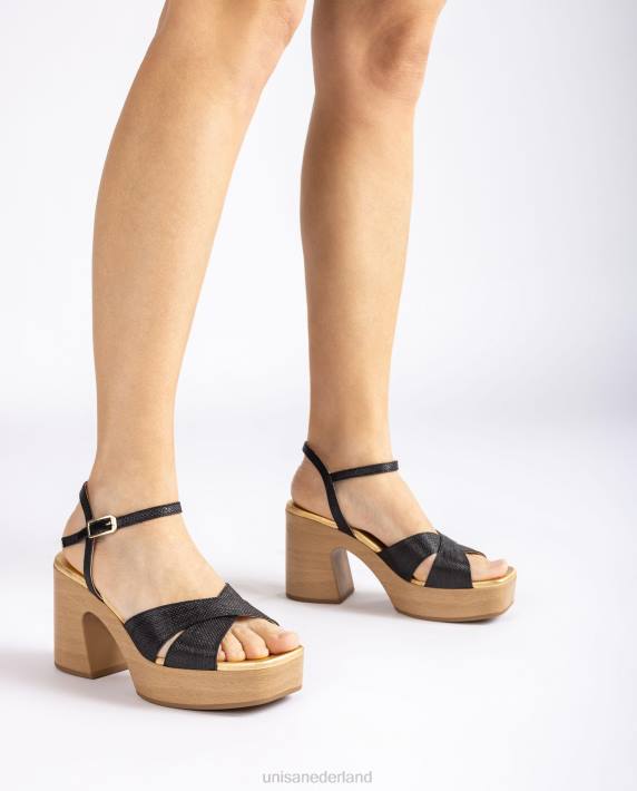 Unisa 02B071 raffia sandaal met blokhak vrouwen zwart