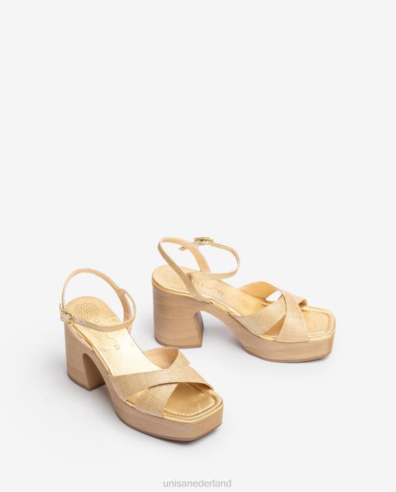 Unisa 02B072 raffia sandaal met blokhak vrouwen bruin