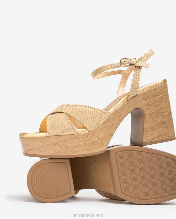 Unisa 02B072 raffia sandaal met blokhak vrouwen bruin