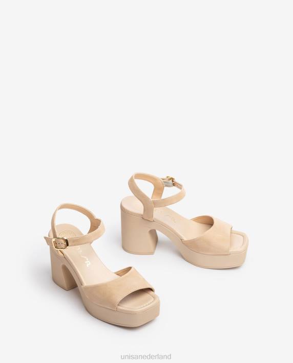 Unisa 02B086 sandaal met bijpassende blokhak vrouwen beige