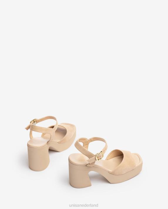 Unisa 02B086 sandaal met bijpassende blokhak vrouwen beige