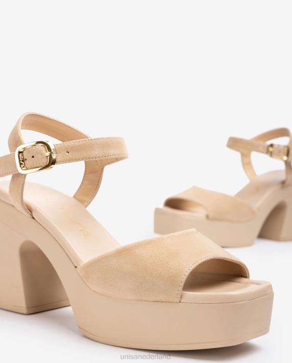 Unisa 02B086 sandaal met bijpassende blokhak vrouwen beige