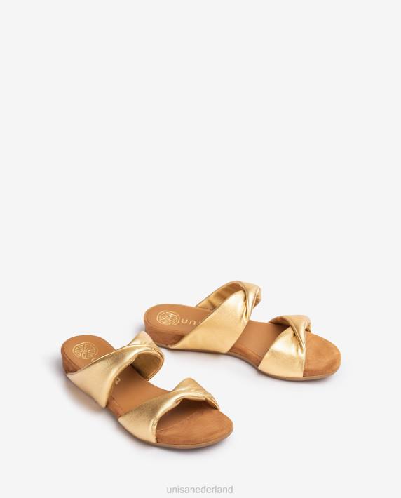 Unisa 02B011 platte leren sandaal met metallic effect vrouwen bevallig