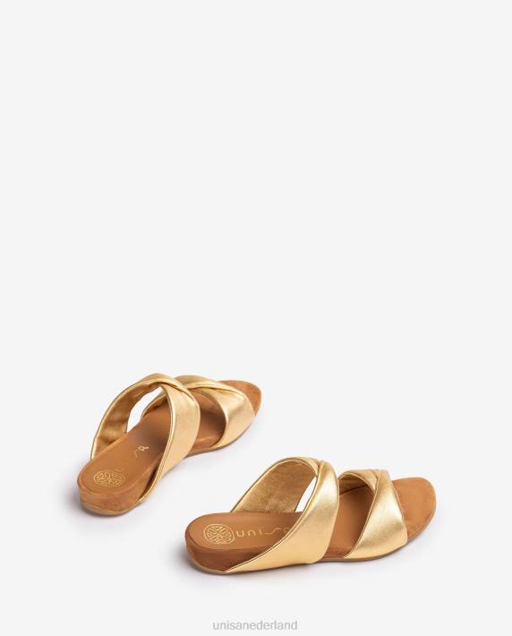 Unisa 02B011 platte leren sandaal met metallic effect vrouwen bevallig