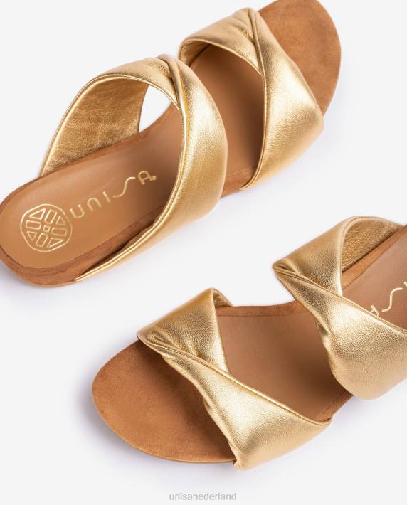 Unisa 02B011 platte leren sandaal met metallic effect vrouwen bevallig