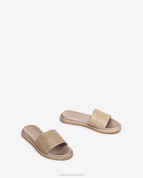 Unisa 02B031 platte sandaal met een brede vamp vrouwen bronzen