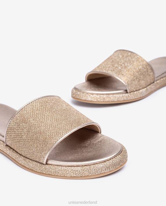 Unisa 02B031 platte sandaal met een brede vamp vrouwen bronzen