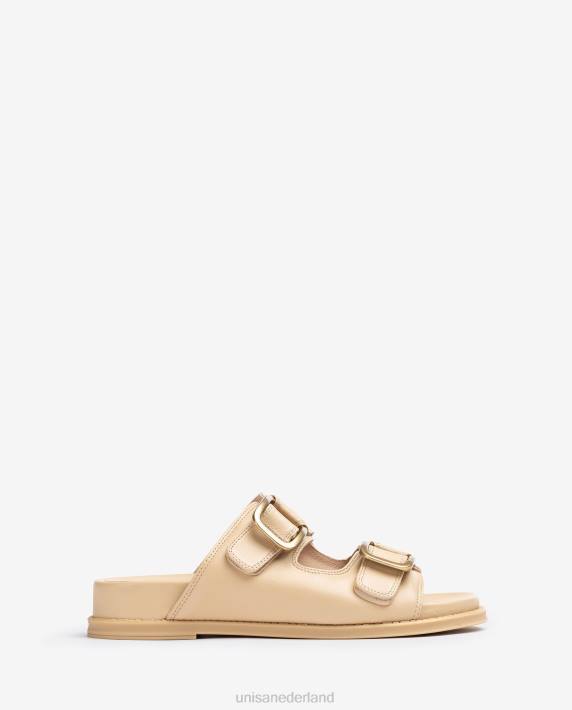 Unisa 02B0320 platte sandaal met dubbele gesp vrouwen beige