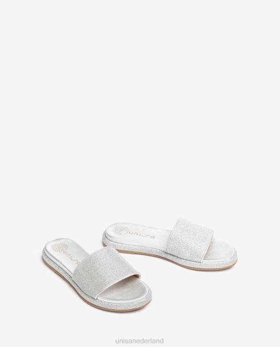 Unisa 02B032 platte sandaal met een brede vamp vrouwen zilver