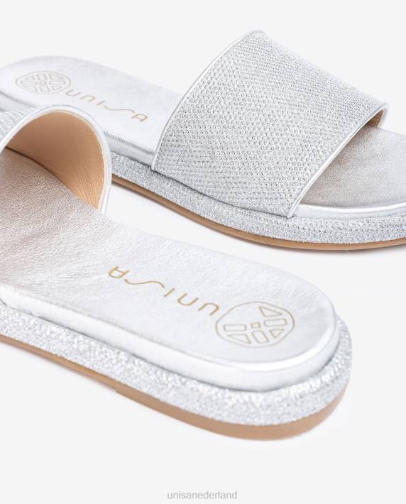 Unisa 02B032 platte sandaal met een brede vamp vrouwen zilver