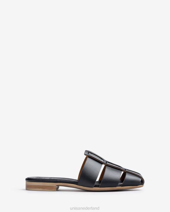 Unisa 02B0397 geperforeerde lederen sandaal vrouwen zwart