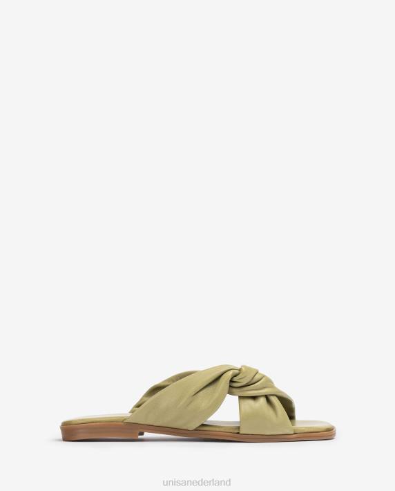 Unisa 02B064 platte sandaal met gekruiste bandjes vrouwen groente