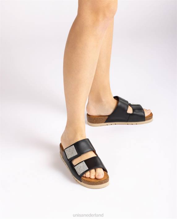 Unisa 02B094 platte sandaal met dubbele band vrouwen zwart