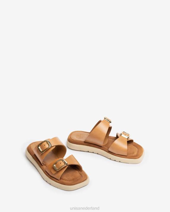 Unisa 02B099 platte sandaal met dubbele gesp vrouwen bevallig