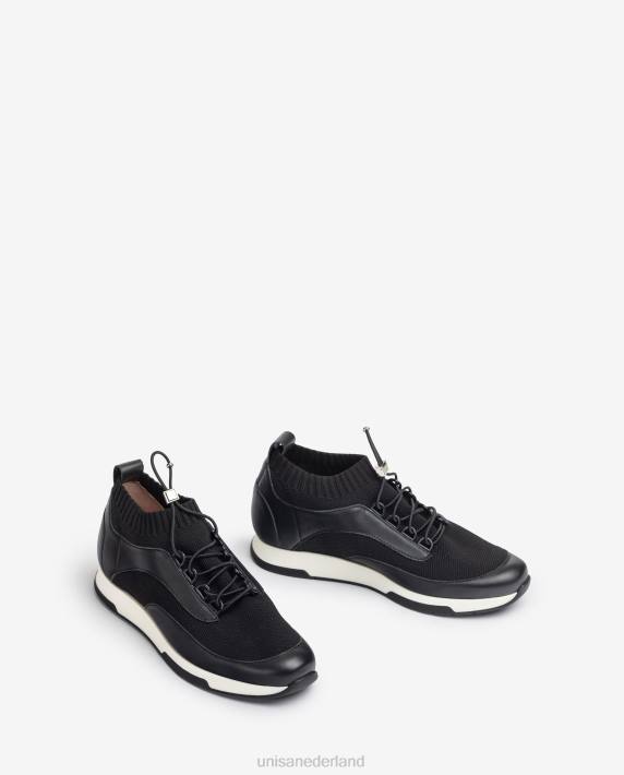 Unisa 02B0675 bijpassende kleur leer en stoffen sneaker vrouwen zwart