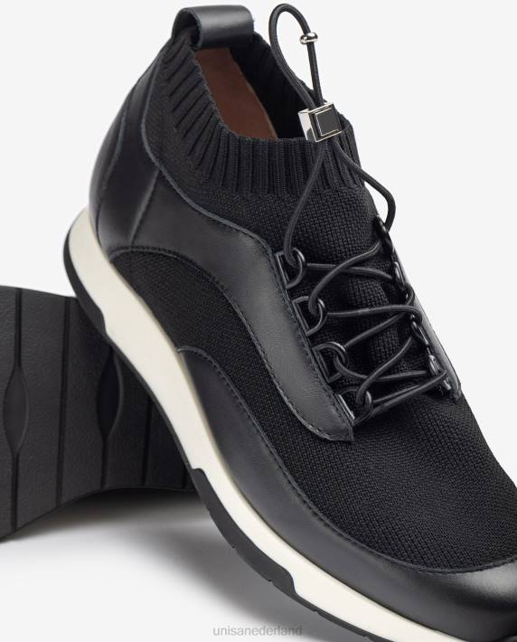 Unisa 02B0675 bijpassende kleur leer en stoffen sneaker vrouwen zwart