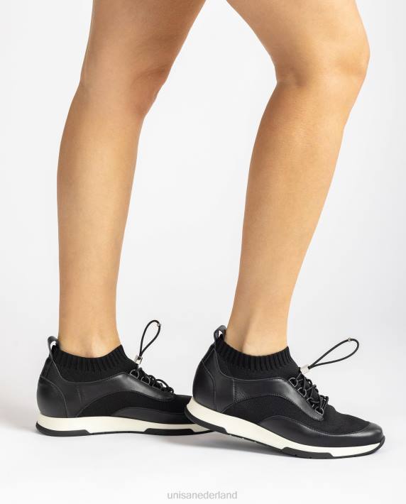 Unisa 02B0675 bijpassende kleur leer en stoffen sneaker vrouwen zwart