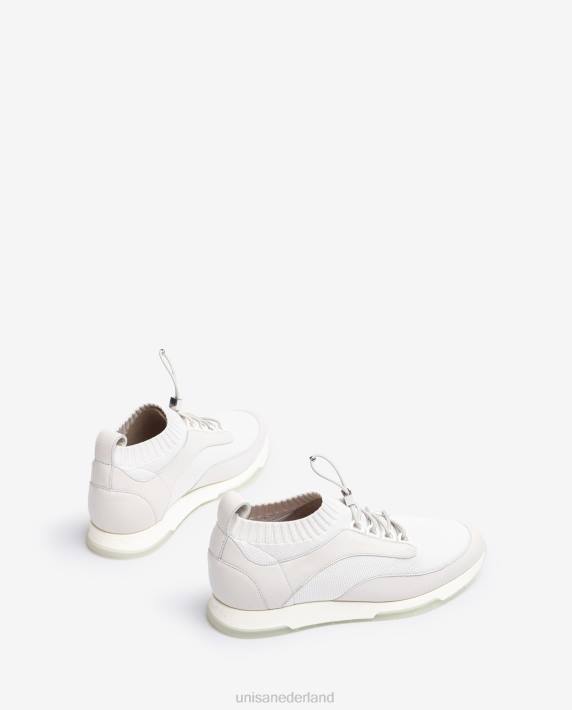 Unisa 02B0677 bijpassende kleur leer en stoffen sneaker vrouwen wit