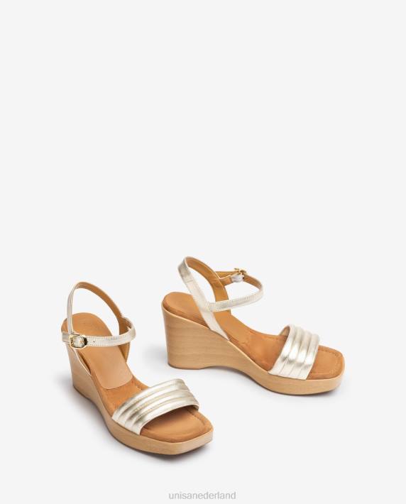 Unisa 02B0243 sandaal met vierkante neus en sleehak vrouwen goud
