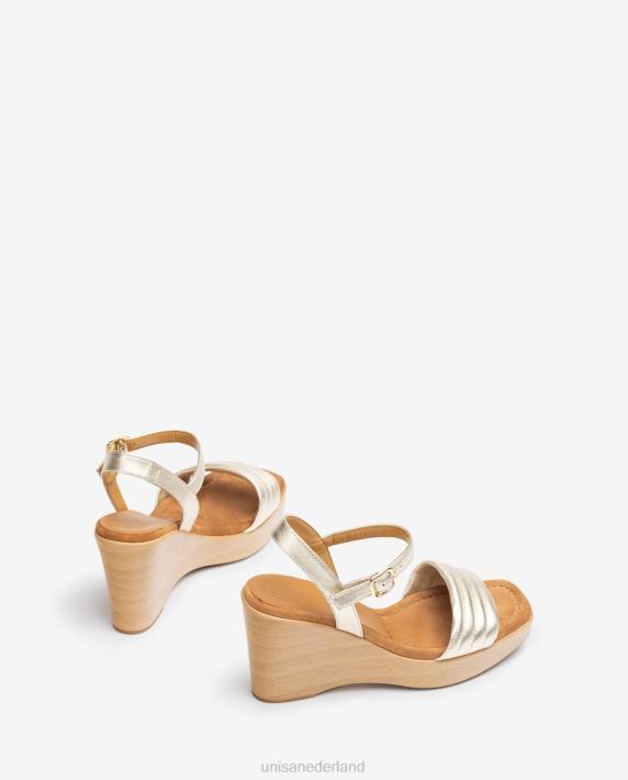 Unisa 02B0243 sandaal met vierkante neus en sleehak vrouwen goud