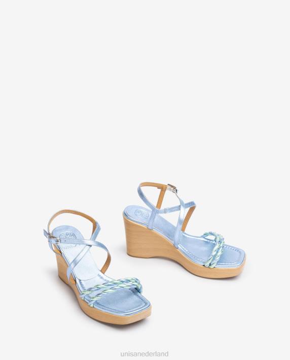 Unisa 02B0245 Leren sleehaksandaal met metallic effect vrouwen blauw