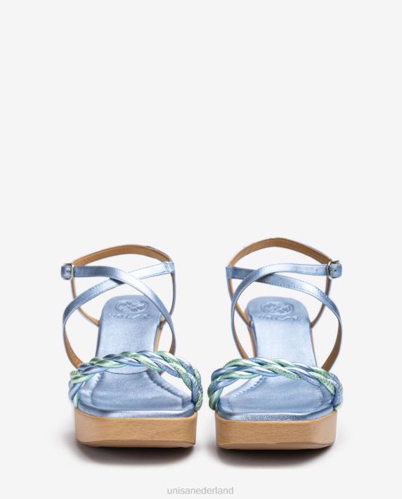 Unisa 02B0245 Leren sleehaksandaal met metallic effect vrouwen blauw