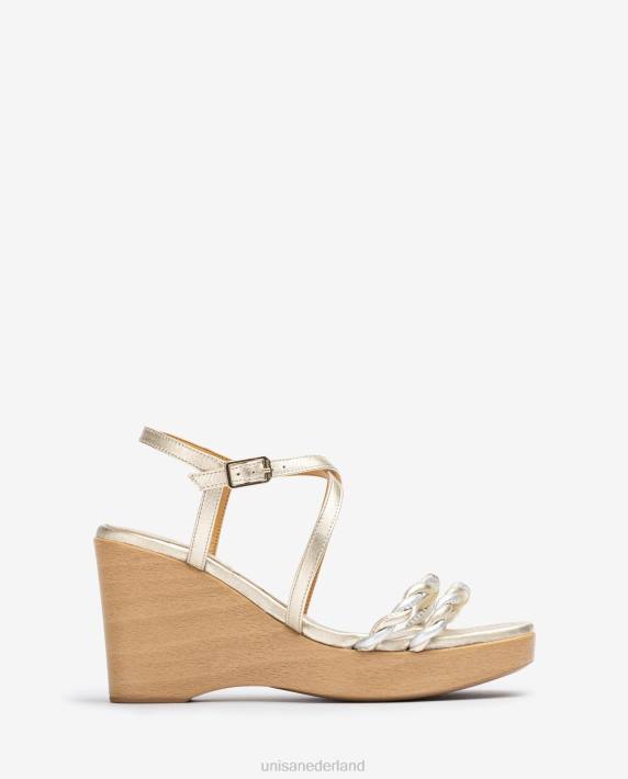 Unisa 02B0246 Leren sleehaksandaal met metallic effect vrouwen goud