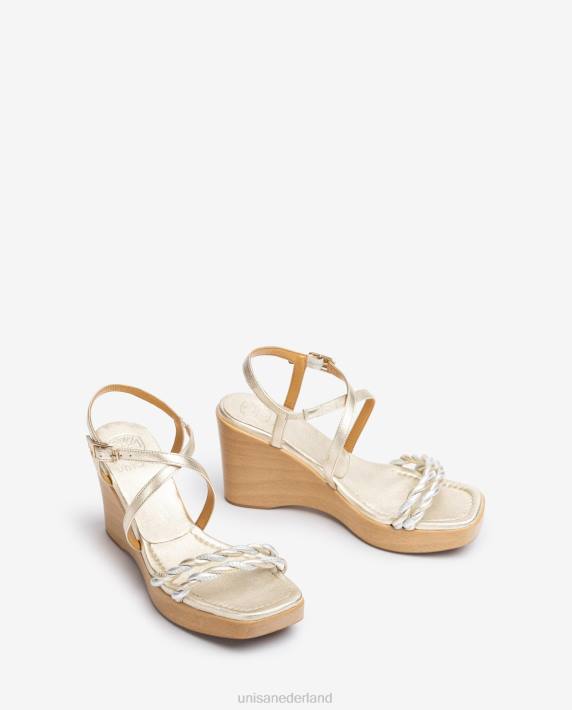 Unisa 02B0246 Leren sleehaksandaal met metallic effect vrouwen goud