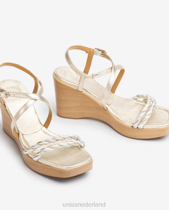 Unisa 02B0246 Leren sleehaksandaal met metallic effect vrouwen goud