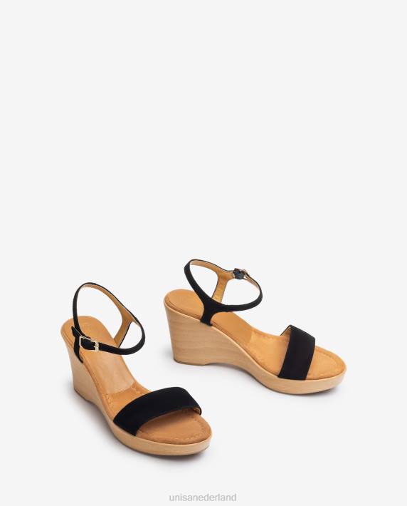 Unisa 02B0248 suède sandaal met blok vrouwen zwart