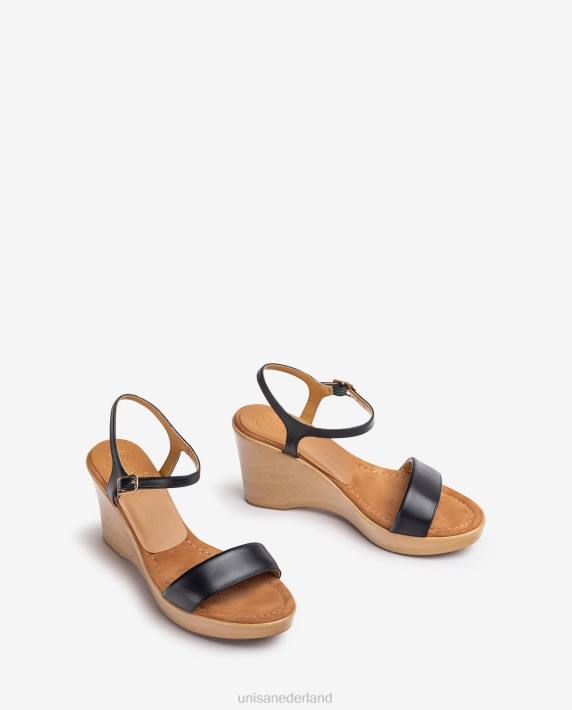 Unisa 02B0253 leren sandaal met blok vrouwen zwart