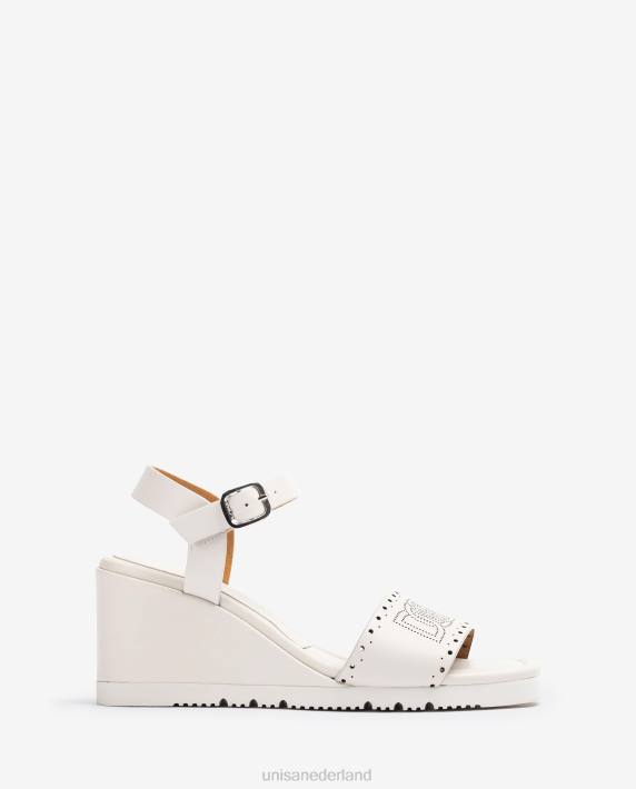 Unisa 02B0293 sandaal met decoratieve perforaties op het voorblad vrouwen wit